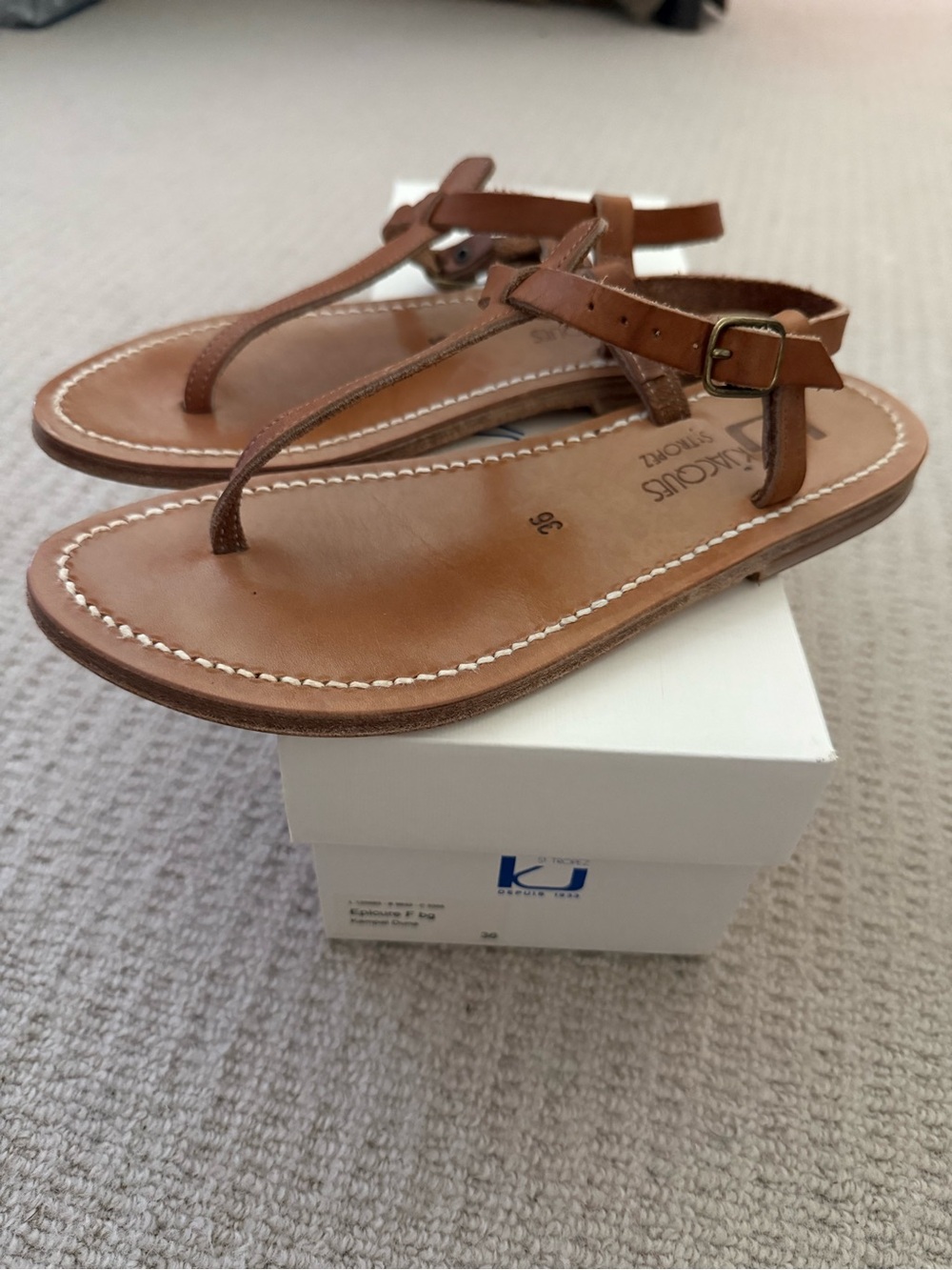K. Jacques St Tropez Natural Brown Leather T-Strap Picon Sandals